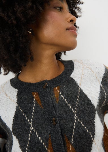 Brown Argyle Pattern Cardigan
