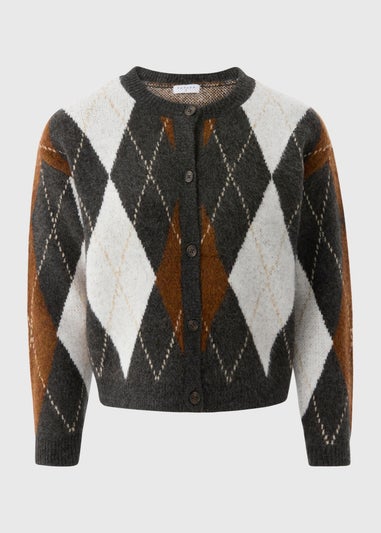 Brown Argyle Pattern Cardigan