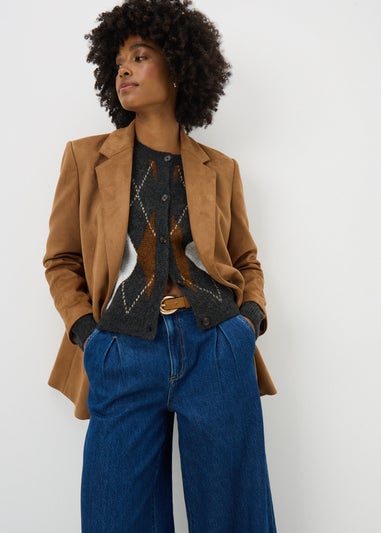 Brown Argyle Pattern Cardigan