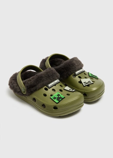 Minecraft Boys Khaki Faux Fur Clogs (Younger 8/9-Older 12/13)
