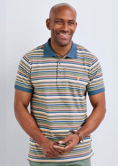 Cotton Traders Pale Blue Guinness Short Sleeve Fine Stripe Polo Shirt