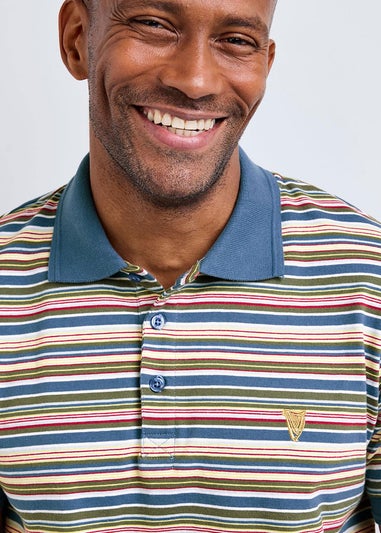 Cotton Traders Pale Blue Guinness Short Sleeve Fine Stripe Polo Shirt