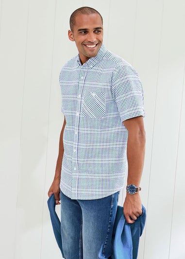 Cotton Traders Colbalt Check Seersucker Shirt