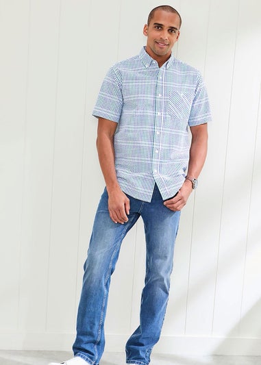 Cotton Traders Colbalt Check Seersucker Shirt
