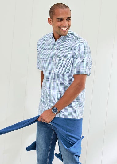 Cotton Traders Colbalt Check Seersucker Shirt