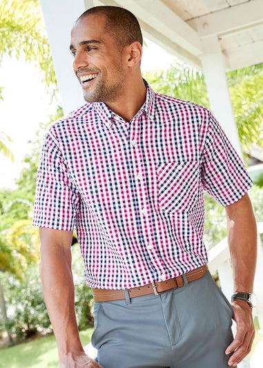 Cotton Traders Soft Pink Check Seersucker Shirt