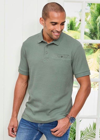 Cotton Traders Sage Seersucker Polo Shirt