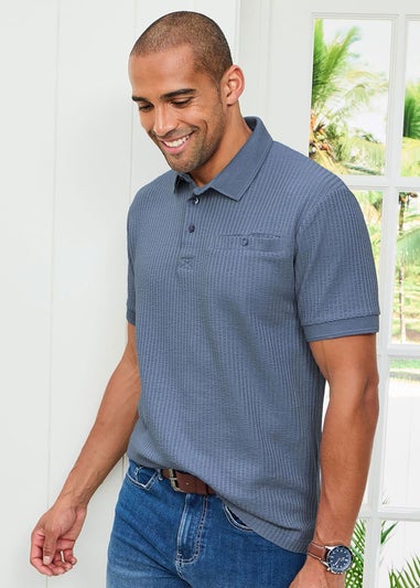 Cotton Traders Cobalt Seersucker Polo Shirt