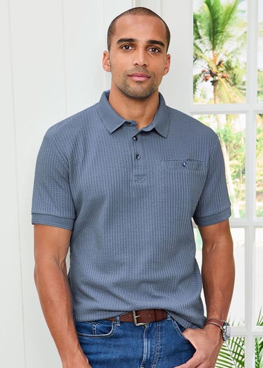 Cotton Traders Cobalt Seersucker Polo Shirt