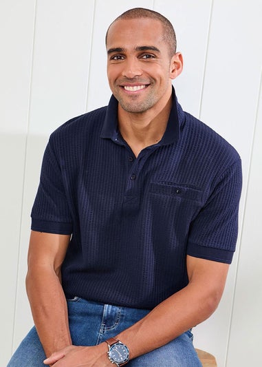 Cotton Traders Pastel Blue Seersucker Polo Shirt