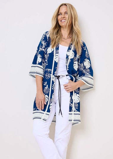Cotton Traders Sky Blue Long Printed Kimono