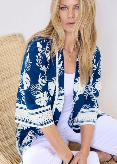 Cotton Traders Sky Blue Long Printed Kimono