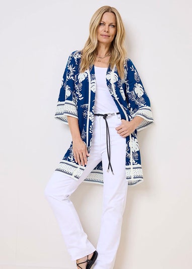 Cotton Traders Sky Blue Long Printed Kimono