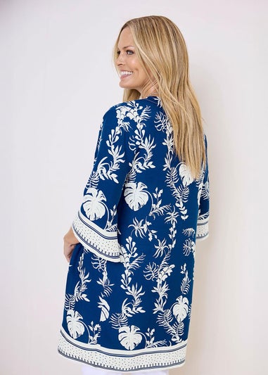 Cotton Traders Sky Blue Long Printed Kimono