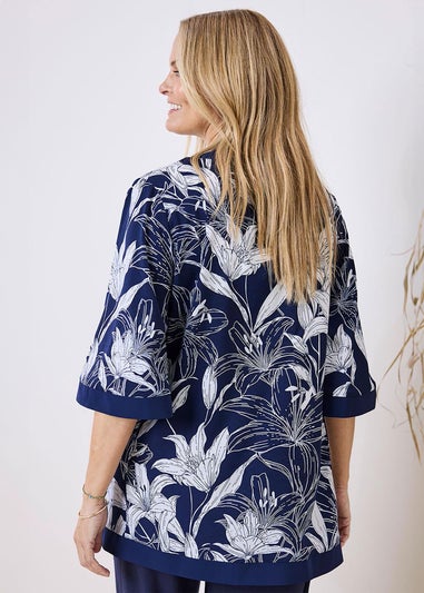 Cotton Traders Dark Blue Printed Kimono
