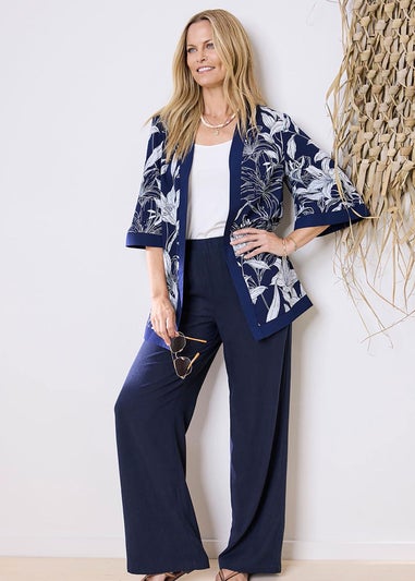 Cotton Traders Dark Blue Printed Kimono