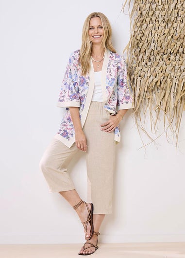 Cotton Traders Warm Cream Printed Kimono