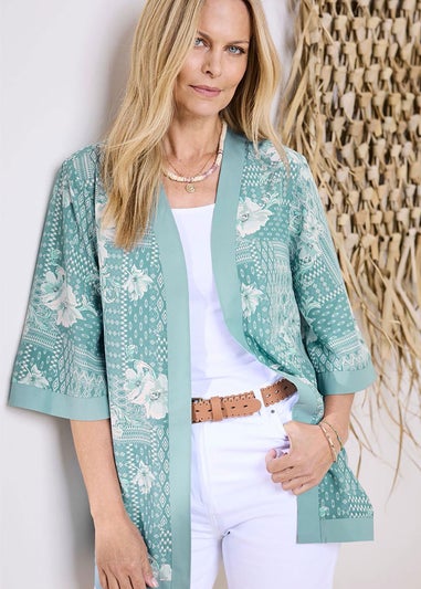 Cotton Traders Jade Green Printed Kimono