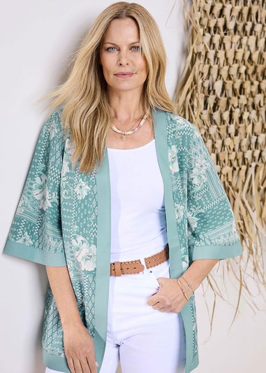 Cotton Traders Jade Green Printed Kimono