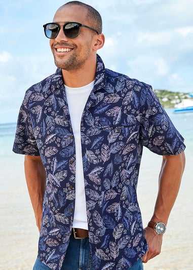Cotton Traders Midnight Blue Short Sleeve Summer Print Soft Touch Print Shirt