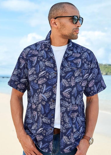 Cotton Traders Midnight Blue Short Sleeve Summer Print Soft Touch Print Shirt