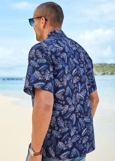 Cotton Traders Midnight Blue Short Sleeve Summer Print Soft Touch Print Shirt