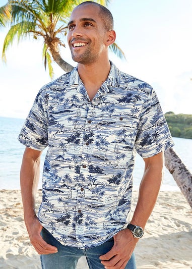 Cotton Traders Pale Blue Short Sleeve Summer Print Soft Touch Print Shirt