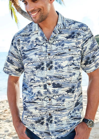 Cotton Traders Pale Blue Short Sleeve Summer Print Soft Touch Print Shirt
