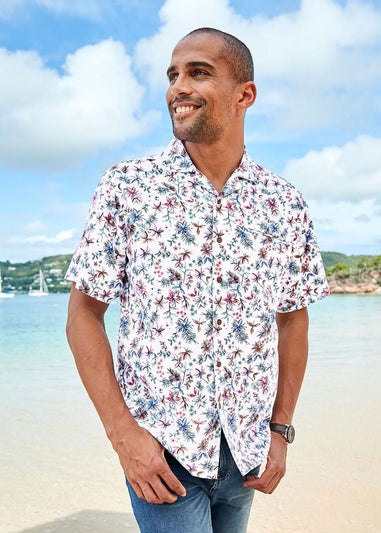 Cotton Traders White Short Sleeve Summer Print Soft Touch Print Shirt