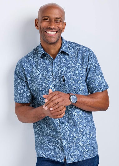 Cotton Traders Pale Blue Guinness Short Sleeve Soft Touch Paisley Print Shirt