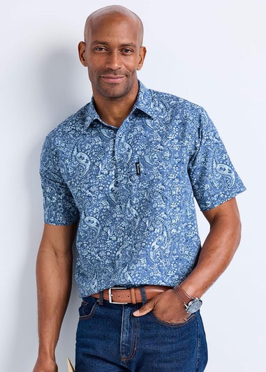 Cotton Traders Pale Blue Guinness Short Sleeve Soft Touch Paisley Print Shirt