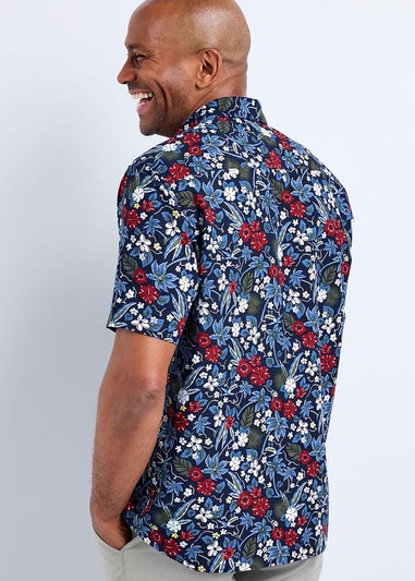 Cotton Traders Dark Blue Guinness Short Sleeve Soft Touch Hawaiian Print Shirt