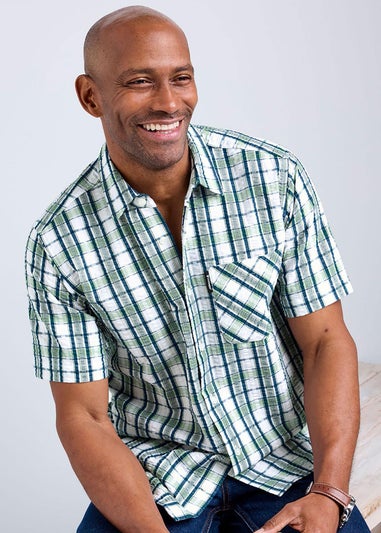 Cotton Traders Green Guinness Short Sleeve Seersucker Check Shirt
