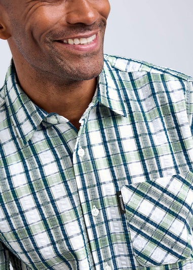 Cotton Traders Green Guinness Short Sleeve Seersucker Check Shirt