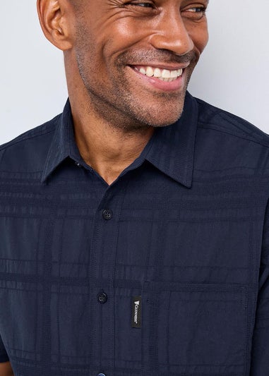 Cotton Traders Dark Blue Guinness Short Sleeve Textured Check Shirt