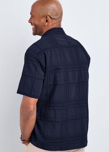 Cotton Traders Dark Blue Guinness Short Sleeve Textured Check Shirt