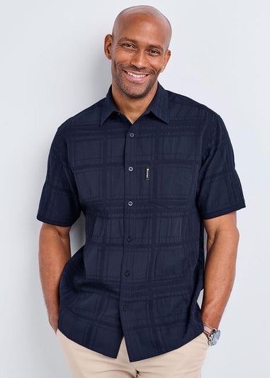 Cotton Traders Dark Blue Guinness Short Sleeve Textured Check Shirt