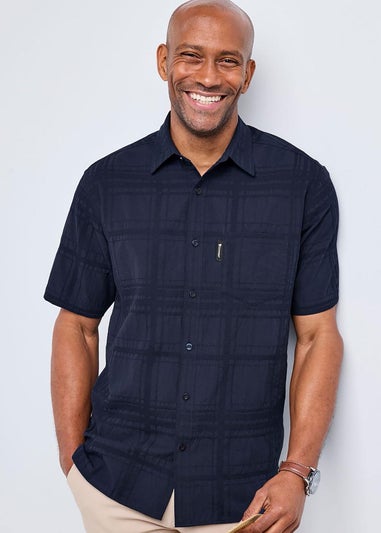Cotton Traders Dark Blue Guinness Short Sleeve Textured Check Shirt
