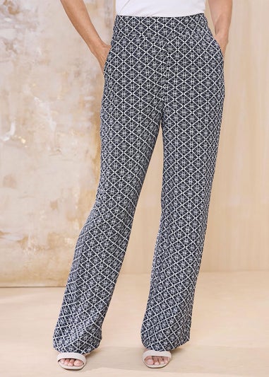 Cotton Traders Dark Blue Wide Leg Pull On Trousers