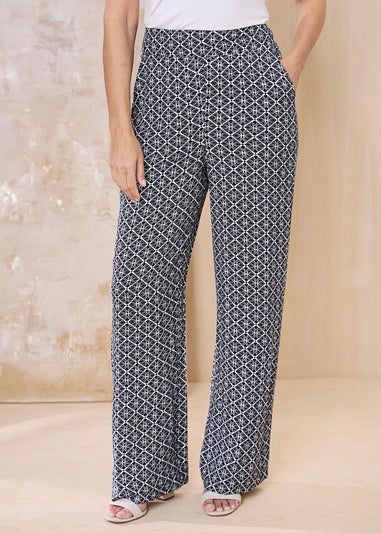 Cotton Traders Dark Blue Wide Leg Pull On Trousers
