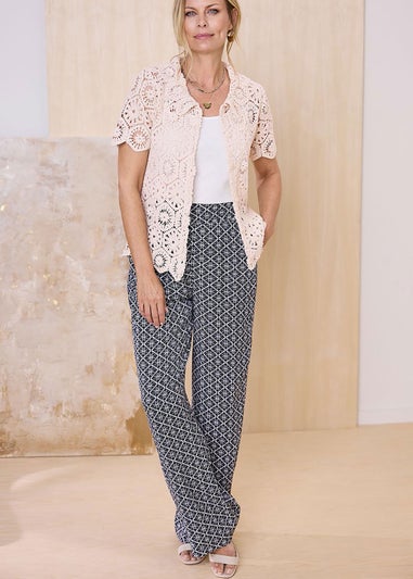 Cotton Traders Dark Blue Wide Leg Pull On Trousers
