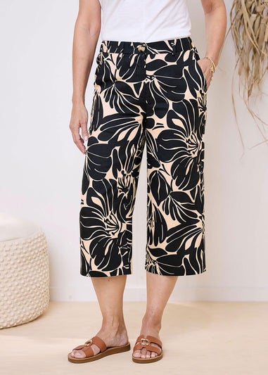 Cotton Traders Black Printed Crop Trousers