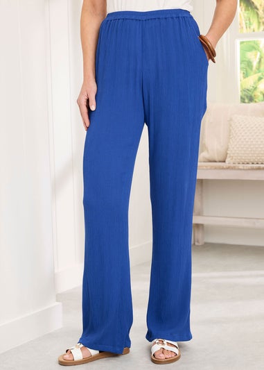 Cotton Traders Pale Blue Pull On Crinkle Trousers
