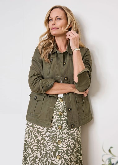 Cotton Traders Green Cotton Cargo Jacket with Pockets