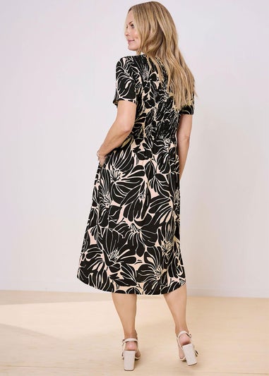 Cotton Traders Black V Neck Printed Midi Dress