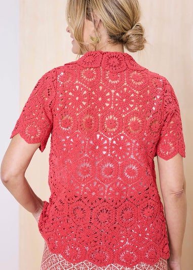 Cotton Traders Orange Crochet Cardigan