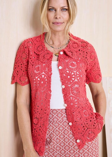 Cotton Traders Orange Crochet Cardigan