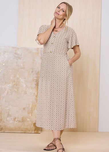 Cotton Traders Mink Printed Maxi Dress