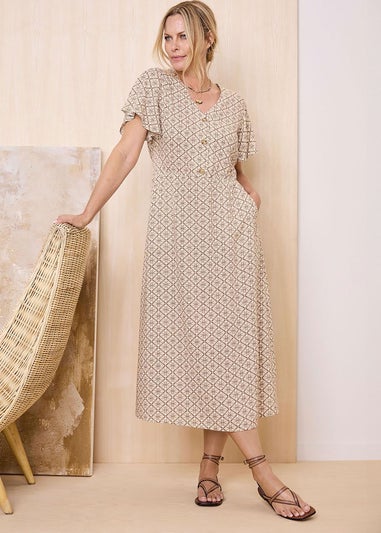 Cotton Traders Mink Printed Maxi Dress