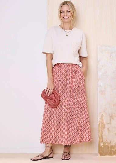 Cotton Traders Orange Mock Button Pull On skirt